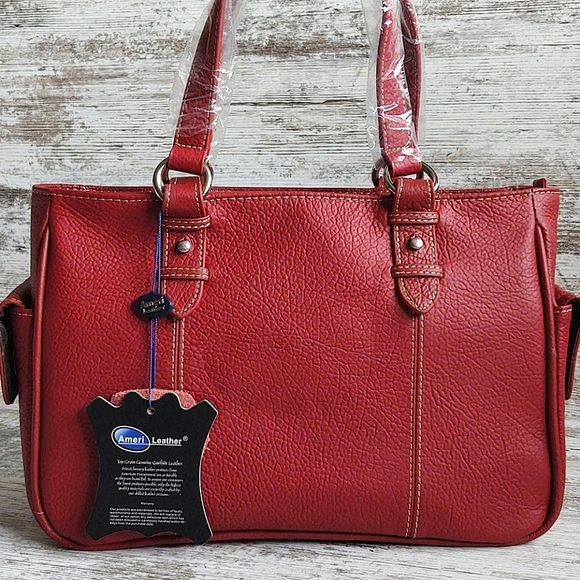 AmeriLeather Bags Nwt Amerileather Red Top Grain Leather Bag Poshmark